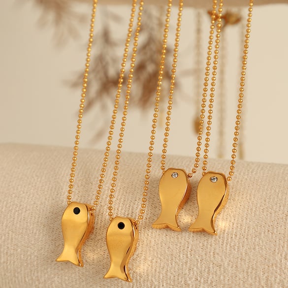 Cute Fish Titanium Steel  Gold Color Pendant Necklaces 2