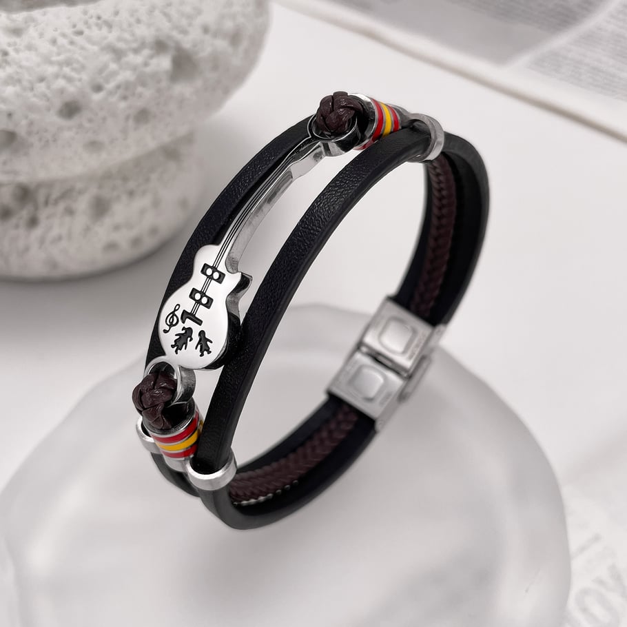 Guitar Pandant Leather Men's Bracelets Picture3