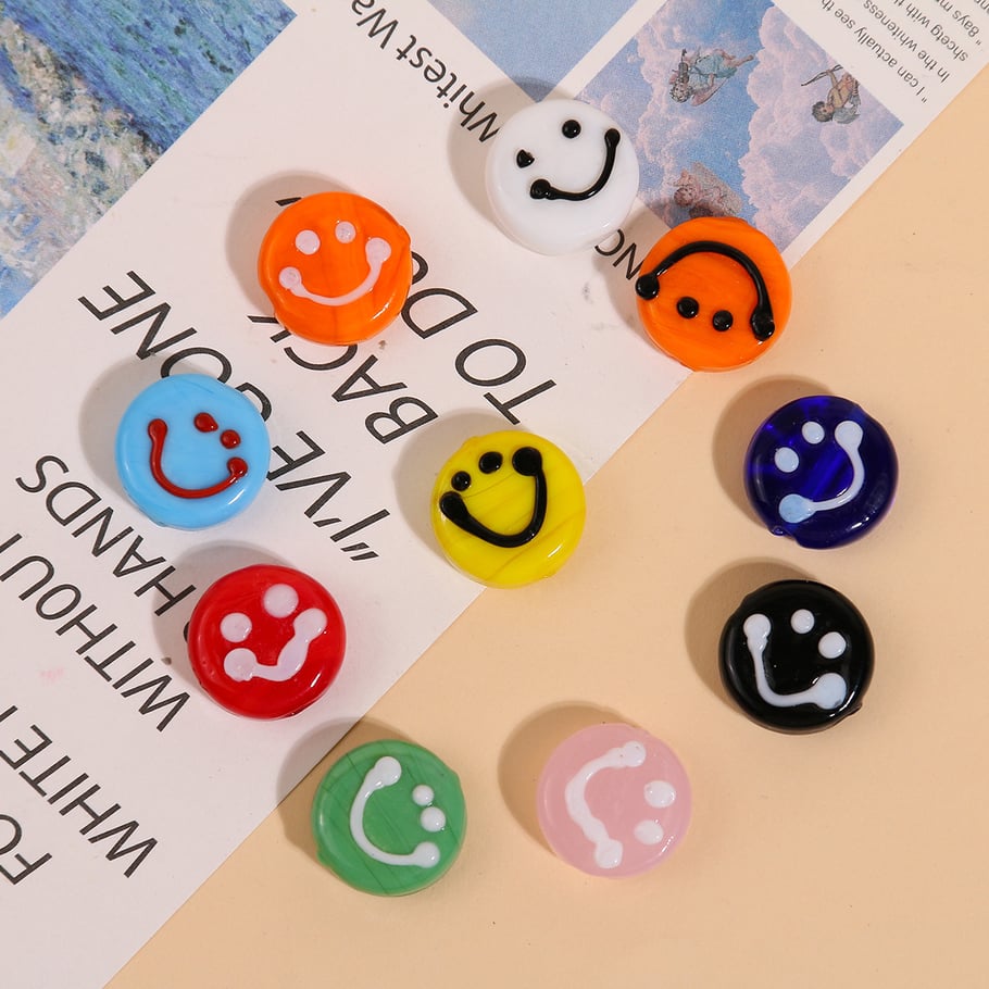 1 Piece Cute Smiling Face Glass DIY Jewelry Beads Picture3