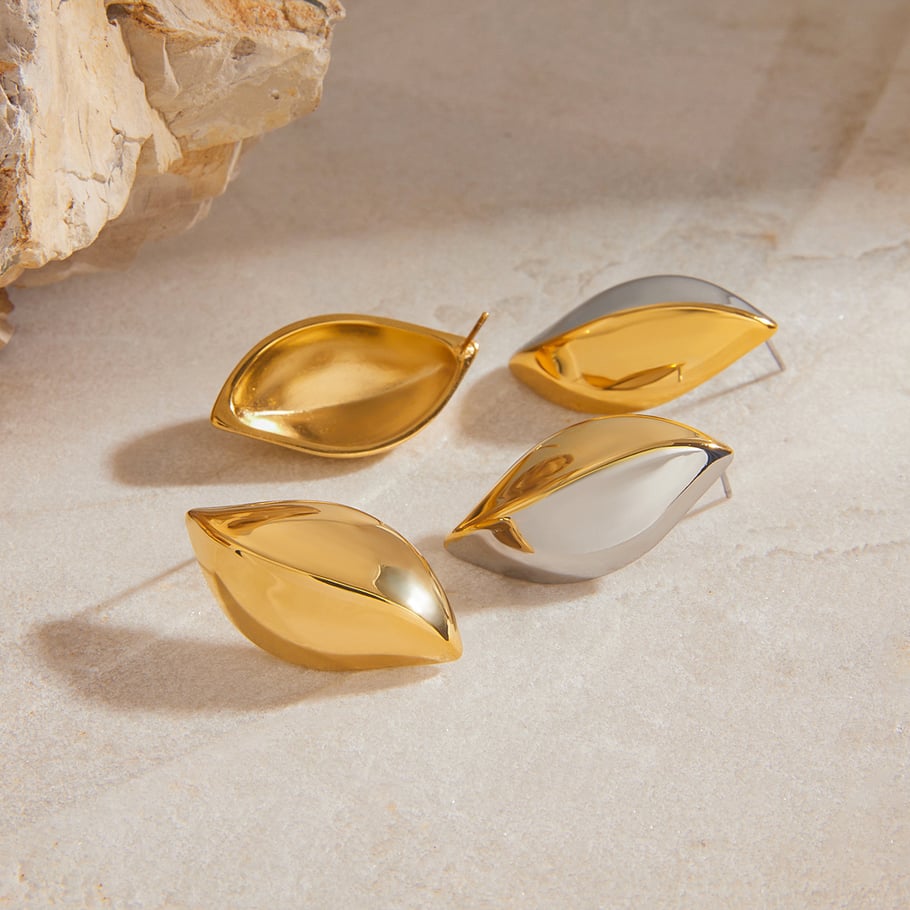 Einfache Blätter Edelstahl Gold Farbe Ohrstecker Bild2