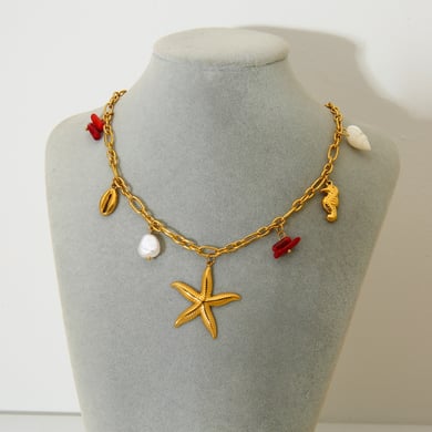 1 Piece Ocean Element Starfish Shell Stainless Steel Pendant Necklace h5 Picture4