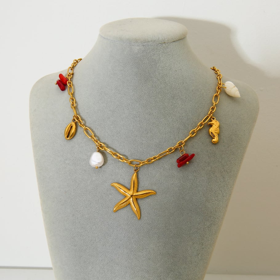 1 Piece Ocean Element Starfish Shell Stainless Steel Pendant Necklace Picture4