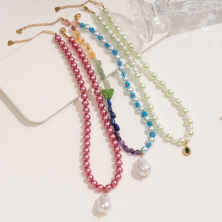 Charming Droplet Stainless Steel Gold Color Women's Beaded Necklaces Picture5