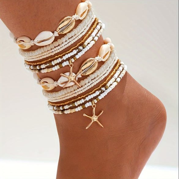 Fußkettchen Oceanic Shell Edelstahl Goldfarben 2