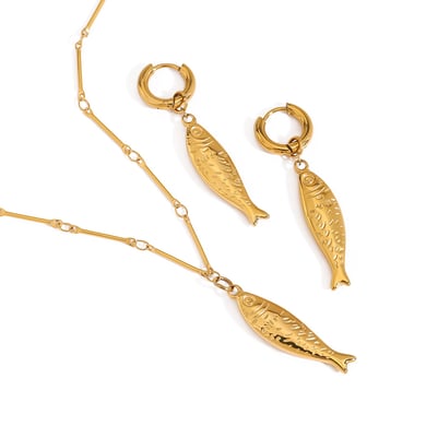 Cute Fish Stainless Steel Gold Color  Drop Earrings h5 Picture5