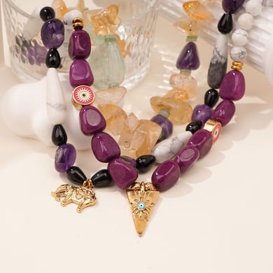 Amethyst Irregular Stainless Steel Gold Color Women's Beaded Necklaces h5 Picture5