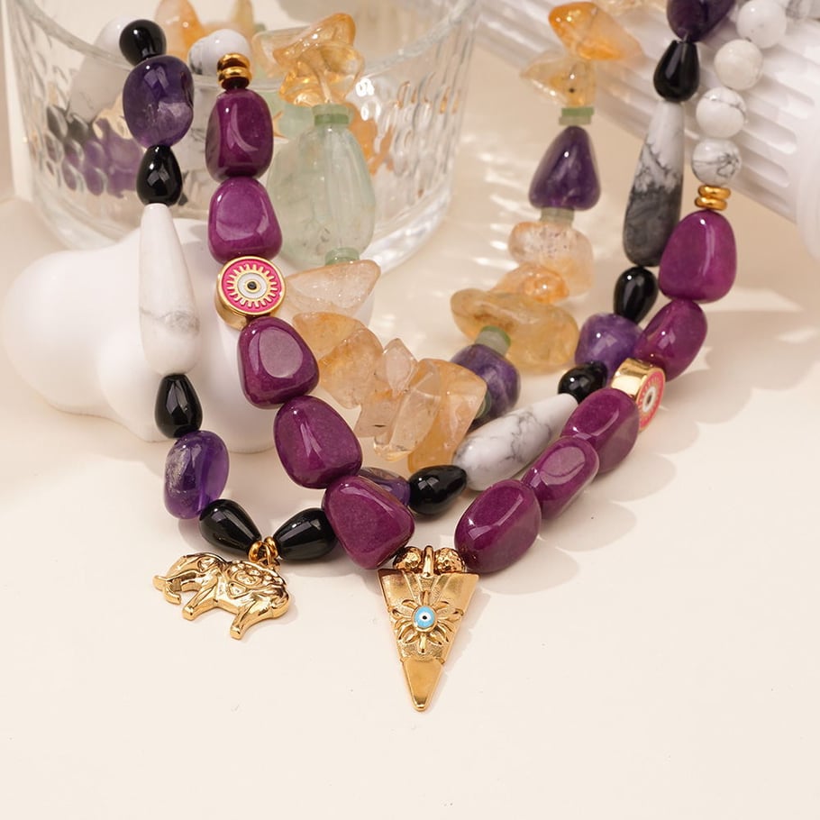 Amethyst Irregular Stainless Steel Gold Color Women's Beaded Necklaces Picture5