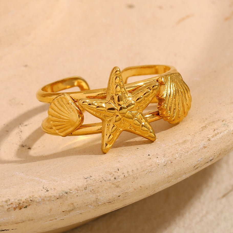 1 Stück Simple Series Vacation Turtle Edelstahl Goldfarben Damen Verstellbare Ringe Bild5