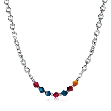 Versatile Colorful Natural Stone Stainless Steel Men's Chain Necklaces h5 Picture6
