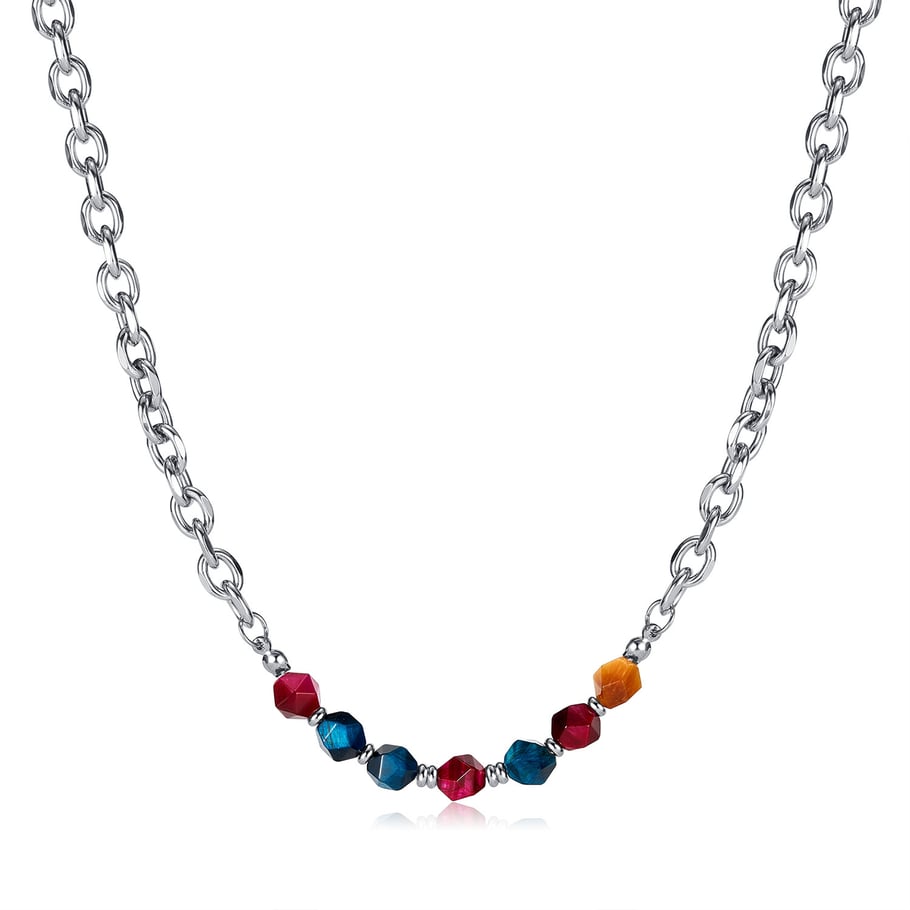 Versatile Colorful Natural Stone Stainless Steel Men's Chain Necklaces Picture6