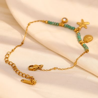 1 Stück Simple Series Vacation Turtle Edelstahl Goldfarbe Naturstein Damen Charm Armbänder h5 Bild4