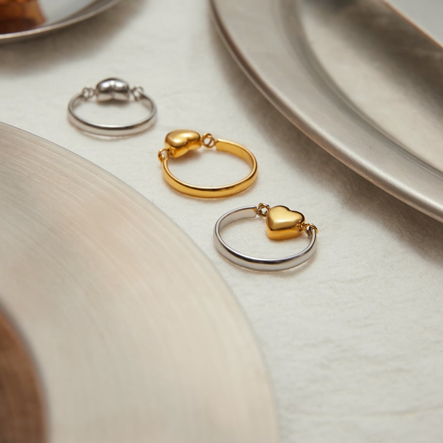 Simple Heart Stainless Steel Gold Color Statement Rings Picture6