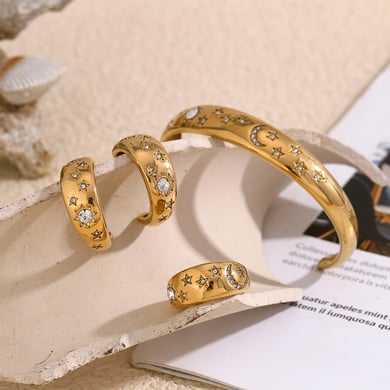 Anillos ajustables de acero inoxidable para mujer con diseño de estrella elegante y serie simple h5 Imagen3