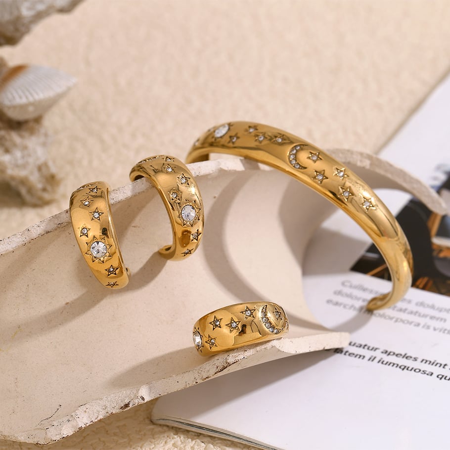 Anillos ajustables de acero inoxidable para mujer con diseño de estrella elegante y serie simple Imagen3