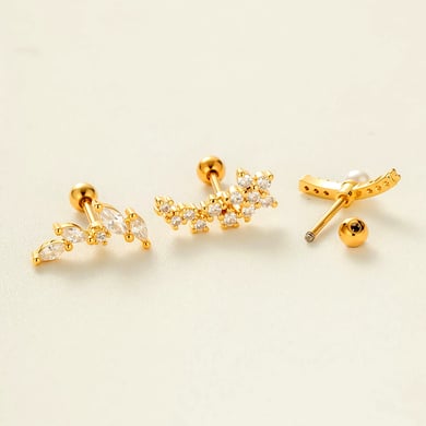 Blume Kupfer Gold Farbe Zirkon Piercings Ohrringe h5 Bild3
