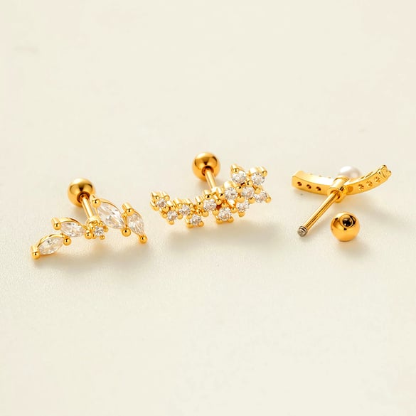 Blume Kupfer Gold Farbe Zirkon Piercings Ohrringe
