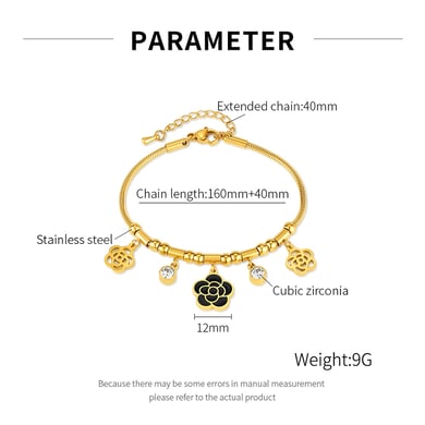 Blumen-Charm-Armbänder aus Edelstahl in Goldfarbe h5 Bild2
