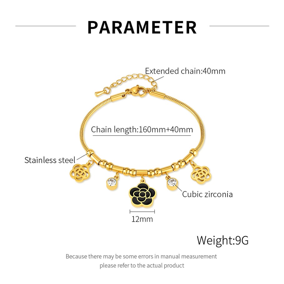 Blumen-Charm-Armbänder aus Edelstahl in Goldfarbe Bild2