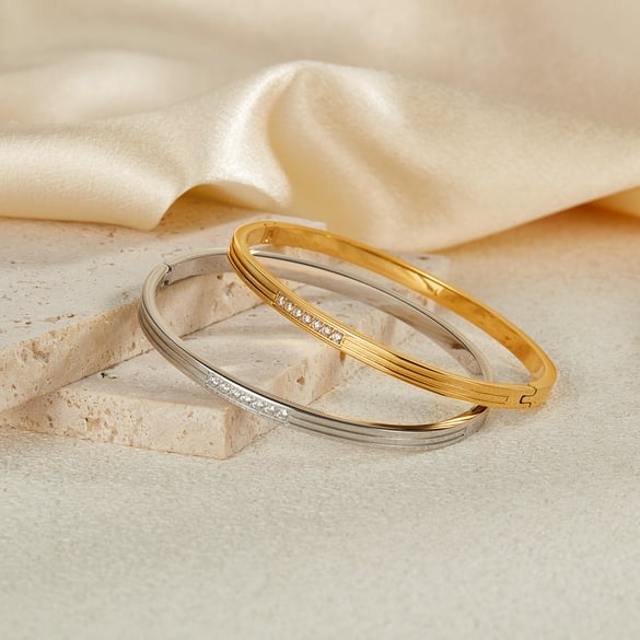 Bracelet jonc simple en acier inoxydable pour femme, 1 pièce 2