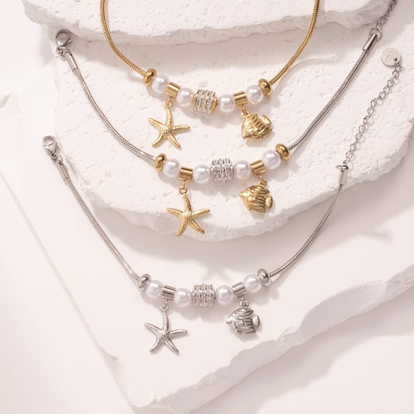 Bracelets à breloques délicats en acier inoxydable doré pour femme, motif poissons tropicaux 2