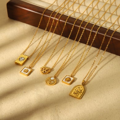1 Paar Simple Series Tägliche geometrische Edelstahl Gold Farbe Zirkon Unisex Anhänger Halsketten h5 Bild2