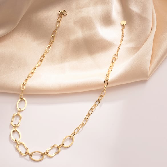 Lässige ovale Halsketten aus Edelstahl in Goldfarbe für Damen 2