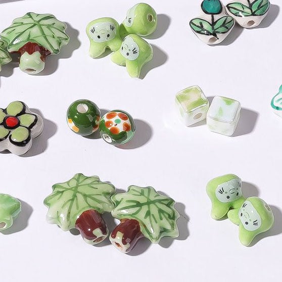 1 pieza de cuentas de cerámica de la serie verde para joyería DIY Imagen3