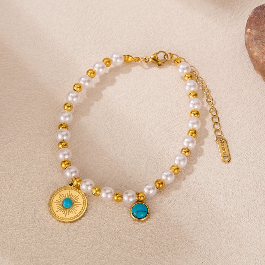 1 Paar Simple Series Tägliche geometrische Edelstahl Goldfarbene Perlenarmbänder für Damen Bild6