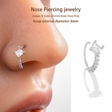 1 pièce de piercing de nez carré en cuivre doré et zircon pour femme h5 Image6