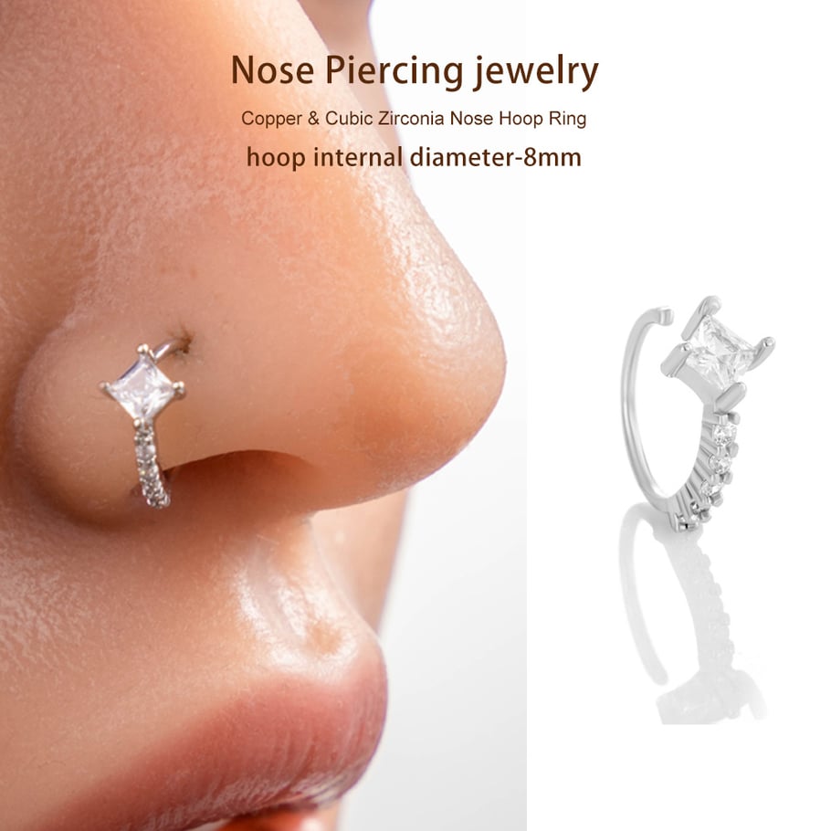 1 pièce de piercing de nez carré en cuivre doré et zircon pour femme Image6