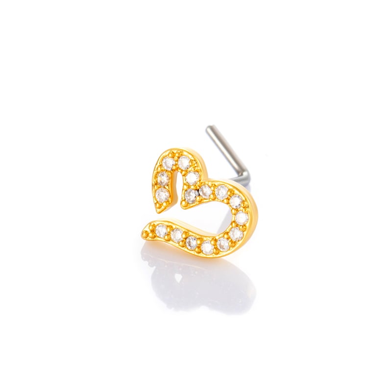 1 pièce de piercing de nez en forme de cœur en cuivre doré et zircon pour femme 