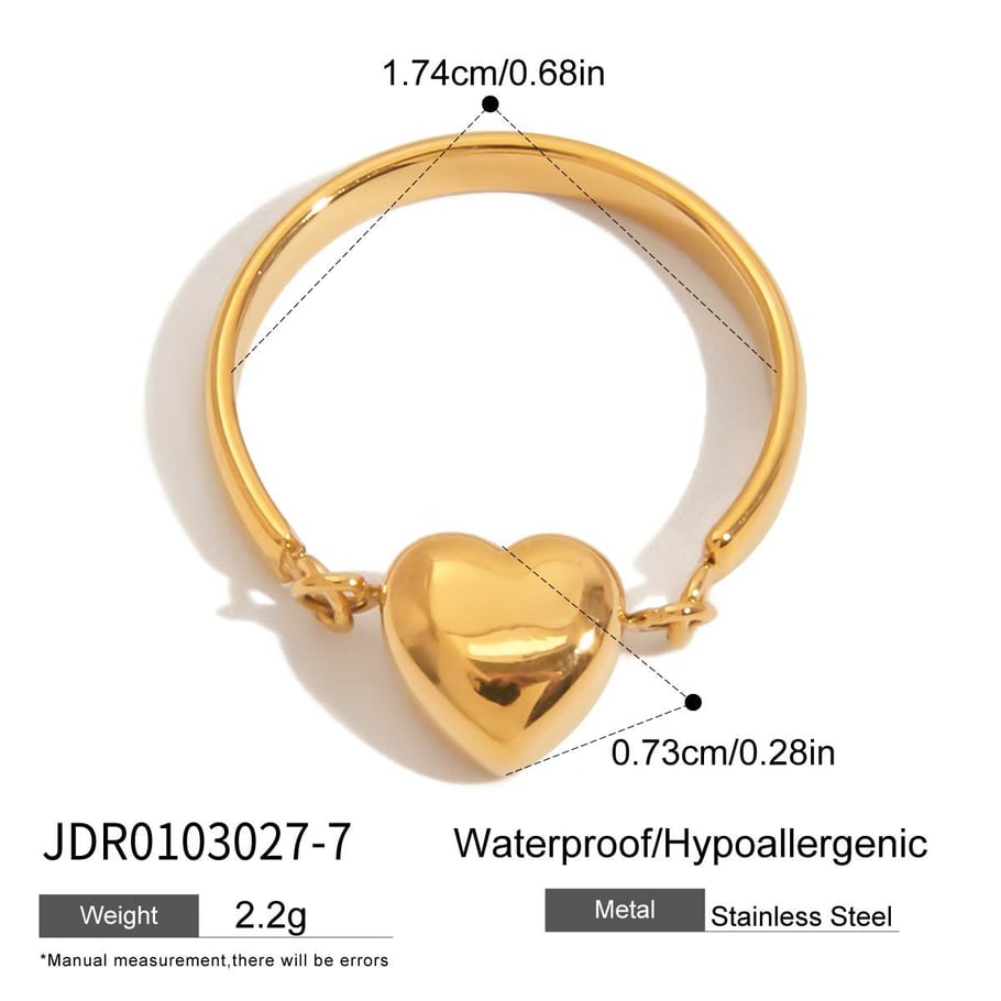 Simple Heart Stainless Steel Gold Color Statement Rings 