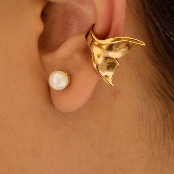 Fish Tail Stainless Steel Gold Color Ear Cuffs 2