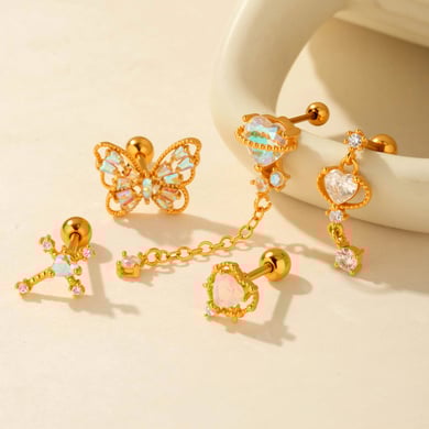 1 Çift Basit Seri Basit Kalp Bakır Altın Rengi Zirkonyum Kadın Piercing Küpe h5 Resim6