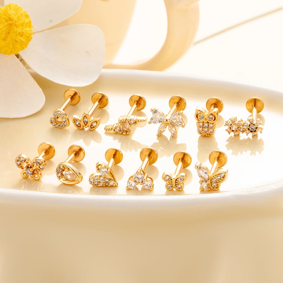 1 Pair Simple Series Simple Heart Copper   Gold Color  Zircon Women's Piercings Earrings Picture6