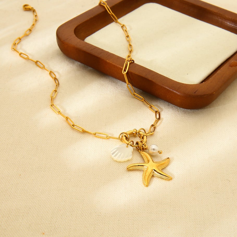 1 Paar Halsketten mit Anhänger „Romantic Series Vacation Turtle“ aus Edelstahl in Goldfarbe für Damen Bild3
