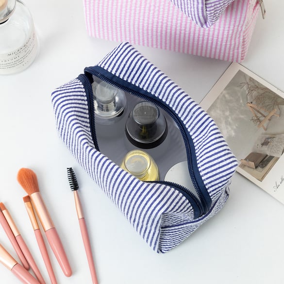 Trousse de maquillage pour femme à rayures quotidiennes, série simple, 1 pièce