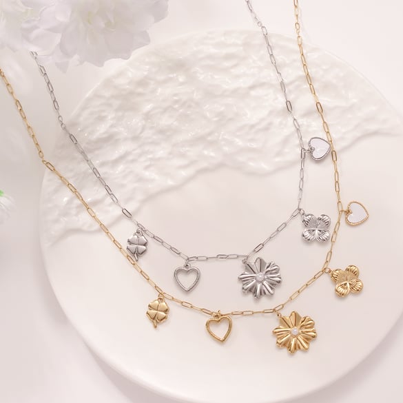 Romantic Flower Stainless Steel Gold Color Women's Pendant Necklaces