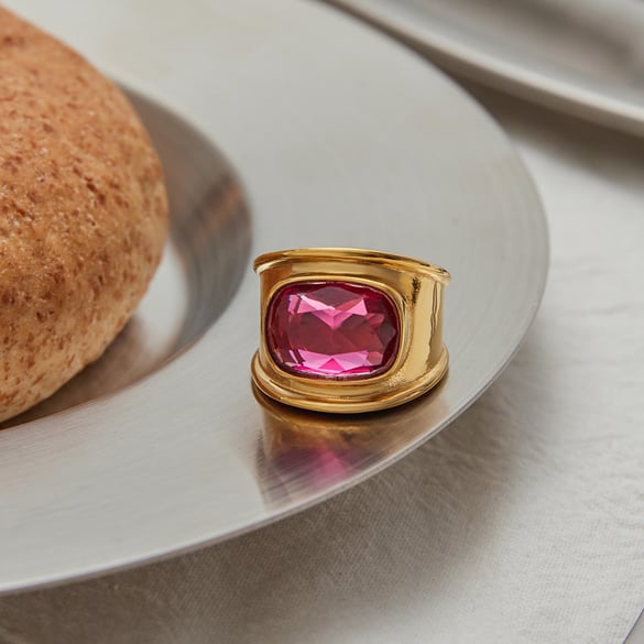 Anelli retrò in acciaio inossidabile color oro con pietre preziose 2