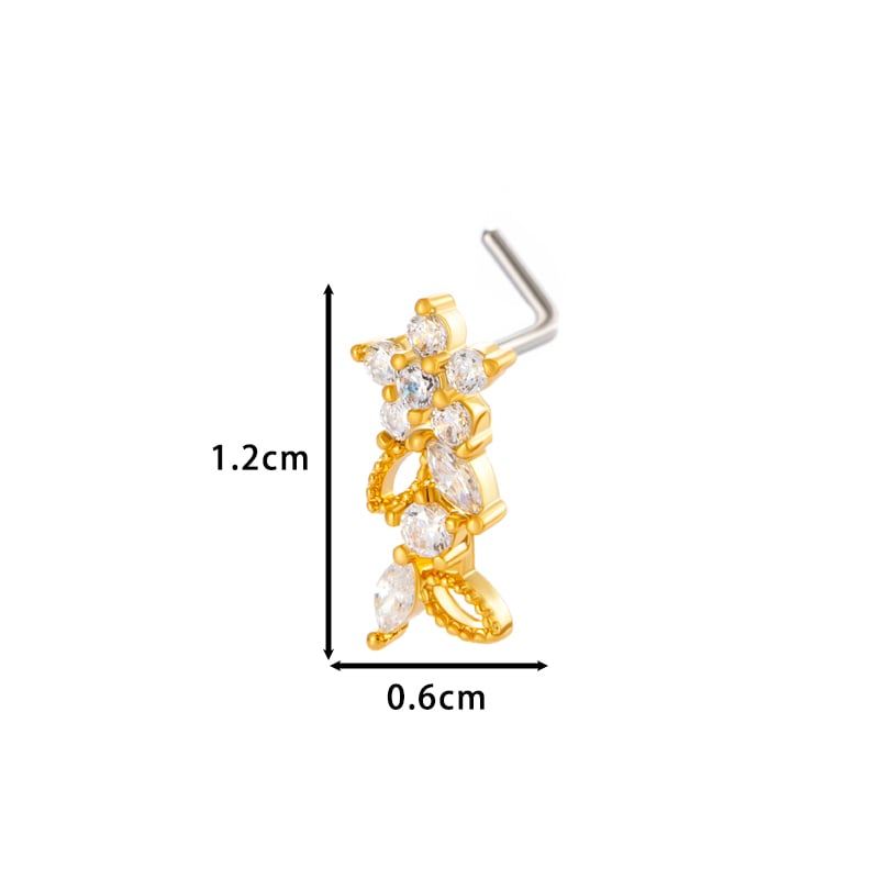 1 pièce de clou de nez en forme de fleur en cuivre doré et zircon pour femme Image2