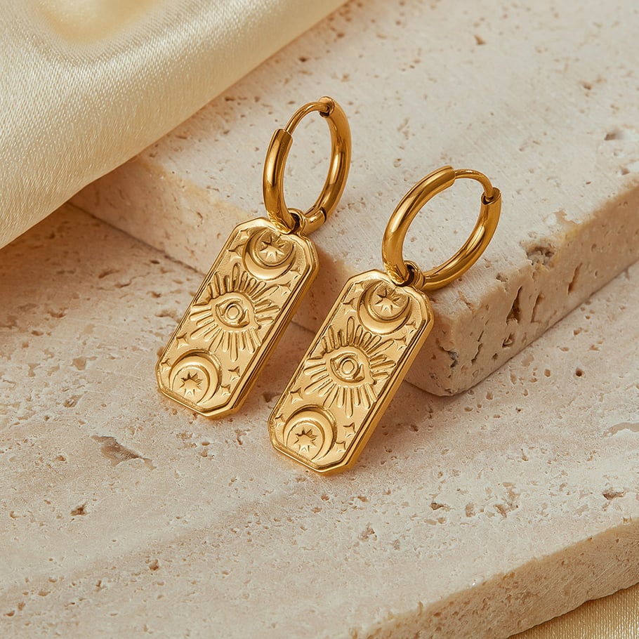 1 Paar einfache Serie täglich geometrische Edelstahl Gold Farbe Damen Tropfen Ohrringe Bild3