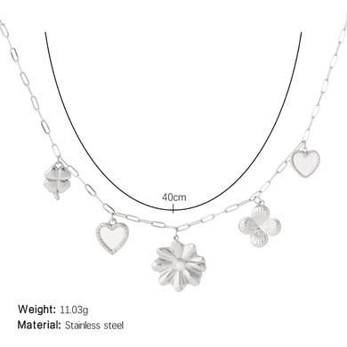 Romantic Flower Stainless Steel Gold Color Women's Pendant Necklaces h5 Picture2