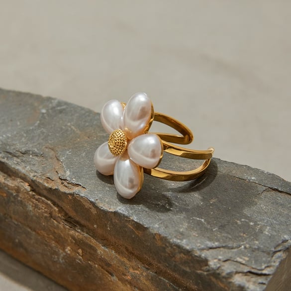 Romantic Flower Stainless Steel Gold Color Statement Ring