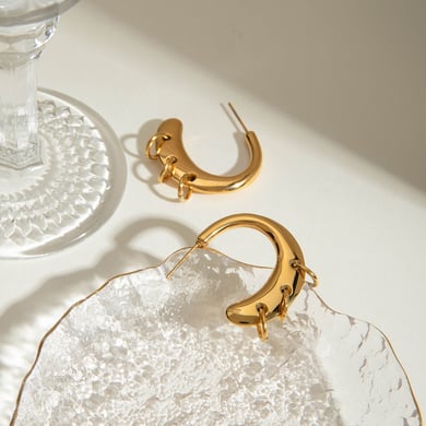 Orecchini a cerchio in acciaio inossidabile color oro stile Ins h5 Immagine5