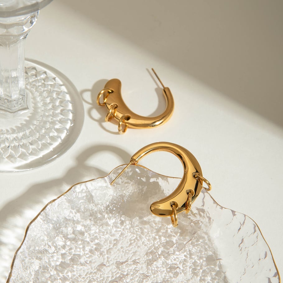 Orecchini a cerchio in acciaio inossidabile color oro stile Ins Immagine5