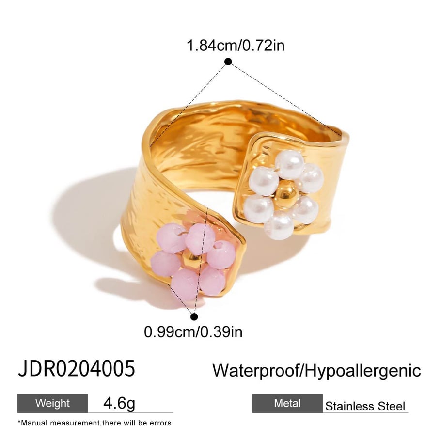 Romantische bloem roestvrij staal goudkleurige statement ring Afbeelding2