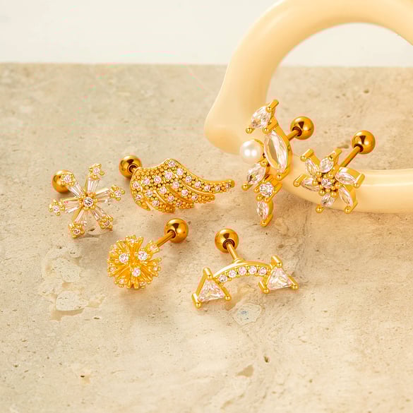 Blume Kupfer Gold Farbe Zirkon Piercings Ohrringe