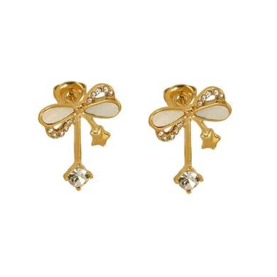 Orecchini a bottone in acciaio inossidabile color oro con nodo a fiocco h5 