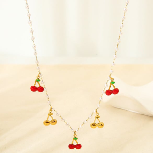 1 paire de colliers à pendentif pour femme, série romantique, en acier inoxydable, couleur or, avec perles artificielles 2