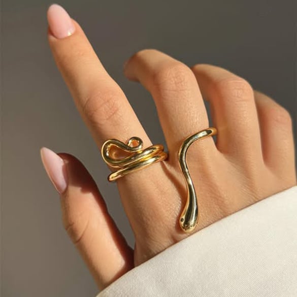 Ins Style Snake Stainless Steel Gold Color Statement Rings